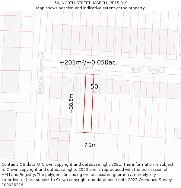 50, NORTH STREET, MARCH, PE15 8LS: Plot and title map
