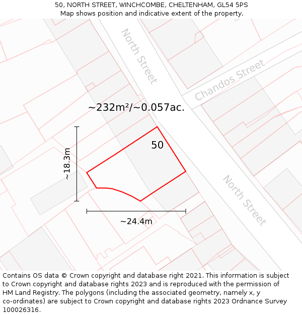 50, NORTH STREET, WINCHCOMBE, CHELTENHAM, GL54 5PS: Plot and title map