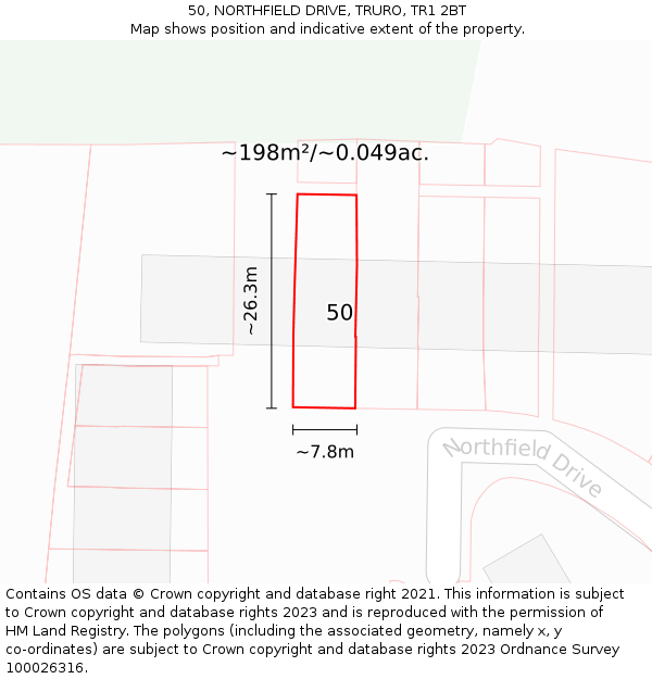50, NORTHFIELD DRIVE, TRURO, TR1 2BT: Plot and title map