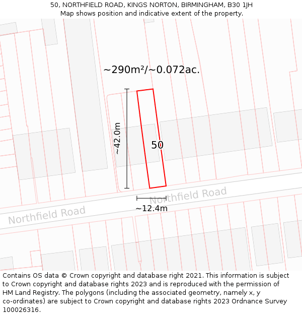 50, NORTHFIELD ROAD, KINGS NORTON, BIRMINGHAM, B30 1JH: Plot and title map