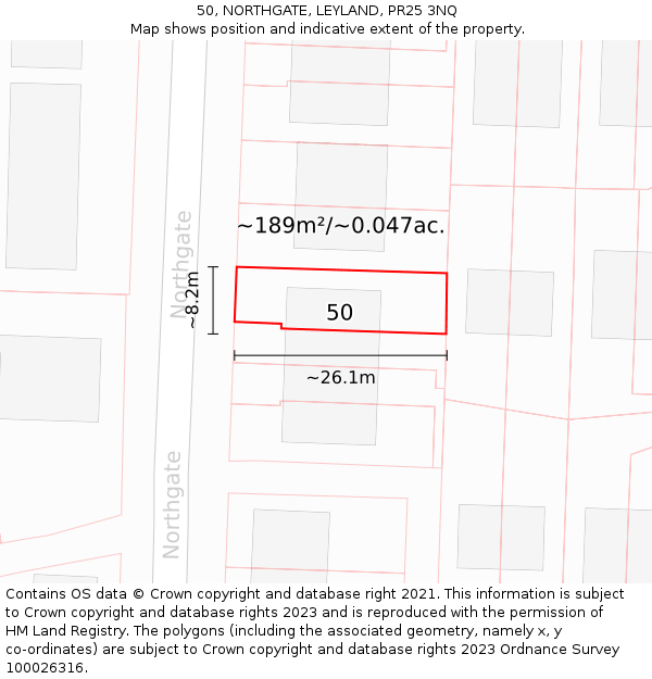 50, NORTHGATE, LEYLAND, PR25 3NQ: Plot and title map