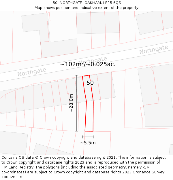 50, NORTHGATE, OAKHAM, LE15 6QS: Plot and title map