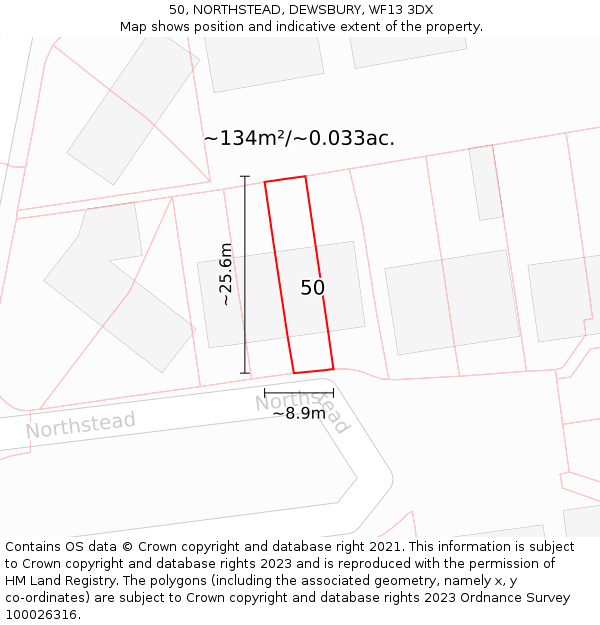 50, NORTHSTEAD, DEWSBURY, WF13 3DX: Plot and title map