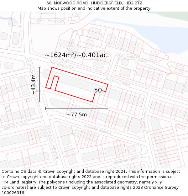 50, NORWOOD ROAD, HUDDERSFIELD, HD2 2TZ: Plot and title map