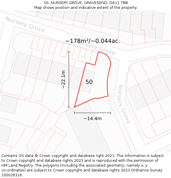 50, NURSERY GROVE, GRAVESEND, DA11 7BB: Plot and title map