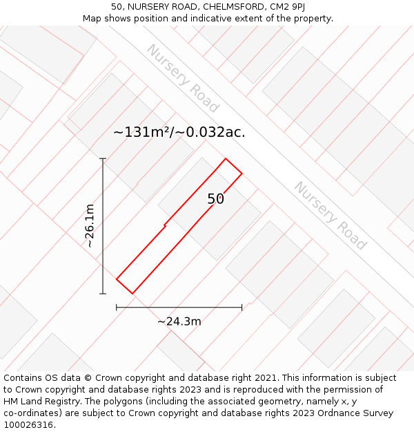 50, NURSERY ROAD, CHELMSFORD, CM2 9PJ: Plot and title map