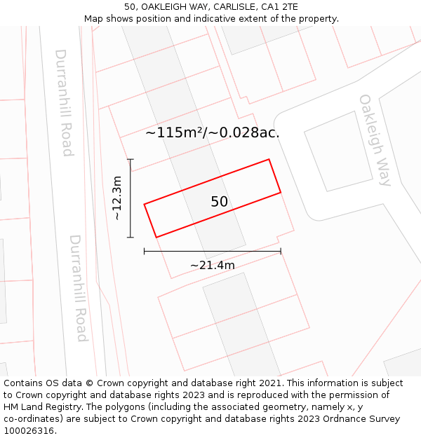 50, OAKLEIGH WAY, CARLISLE, CA1 2TE: Plot and title map