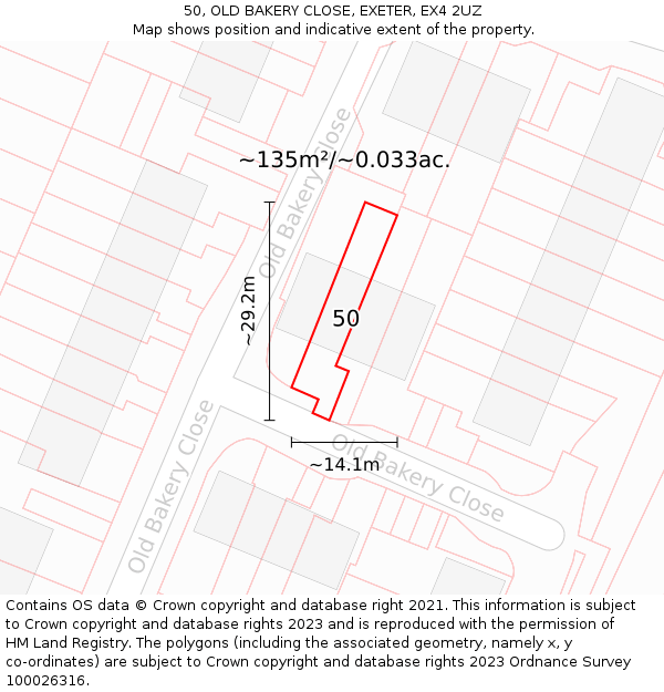 50, OLD BAKERY CLOSE, EXETER, EX4 2UZ: Plot and title map