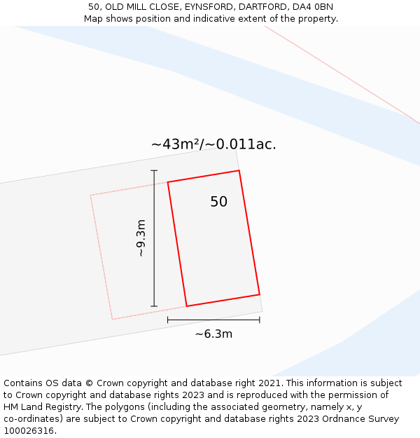 50, OLD MILL CLOSE, EYNSFORD, DARTFORD, DA4 0BN: Plot and title map