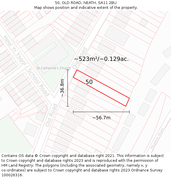 50, OLD ROAD, NEATH, SA11 2BU: Plot and title map
