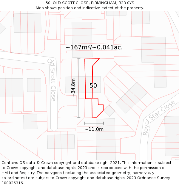 50, OLD SCOTT CLOSE, BIRMINGHAM, B33 0YS: Plot and title map