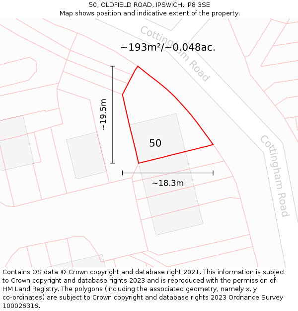 50, OLDFIELD ROAD, IPSWICH, IP8 3SE: Plot and title map