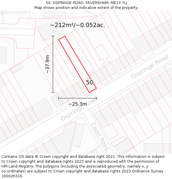 50, OSPRINGE ROAD, FAVERSHAM, ME13 7LJ: Plot and title map