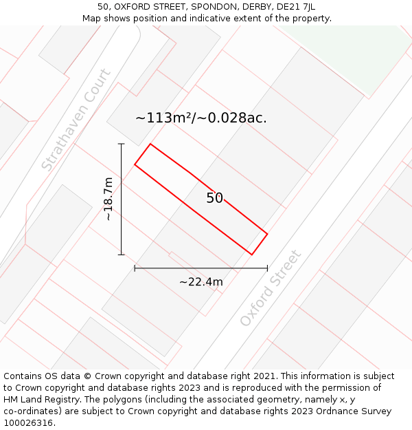 50, OXFORD STREET, SPONDON, DERBY, DE21 7JL: Plot and title map