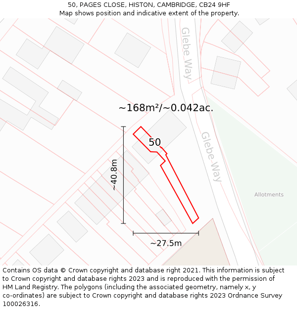 50, PAGES CLOSE, HISTON, CAMBRIDGE, CB24 9HF: Plot and title map