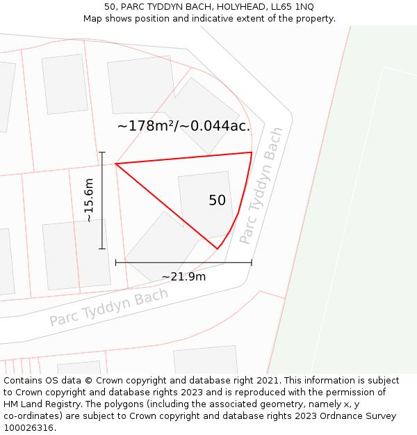50, PARC TYDDYN BACH, HOLYHEAD, LL65 1NQ: Plot and title map