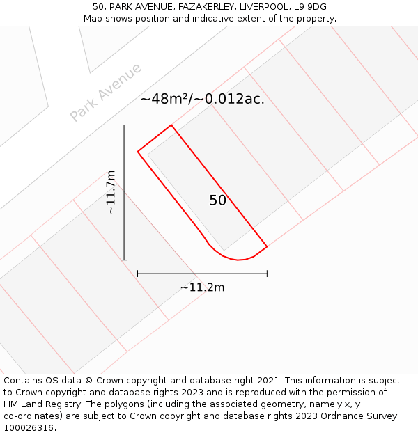 50, PARK AVENUE, FAZAKERLEY, LIVERPOOL, L9 9DG: Plot and title map