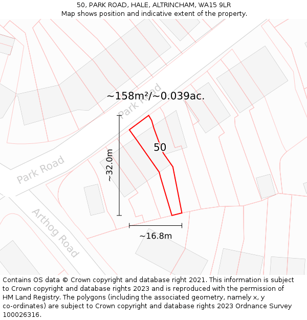 50, PARK ROAD, HALE, ALTRINCHAM, WA15 9LR: Plot and title map