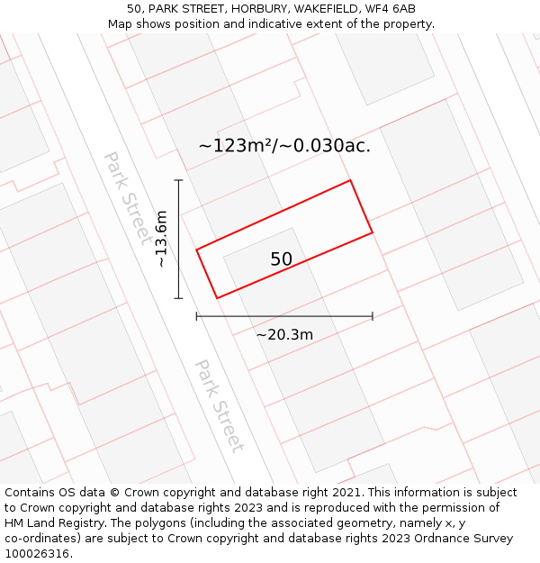 50, PARK STREET, HORBURY, WAKEFIELD, WF4 6AB: Plot and title map