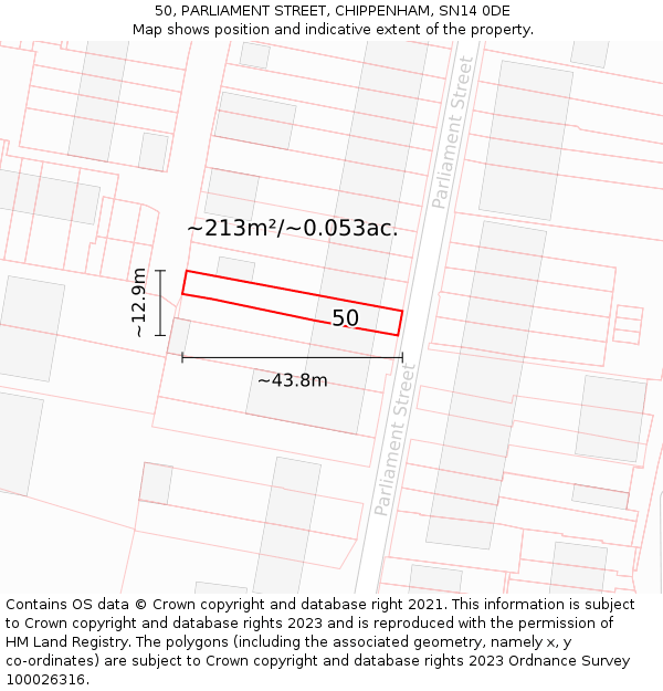 50, PARLIAMENT STREET, CHIPPENHAM, SN14 0DE: Plot and title map