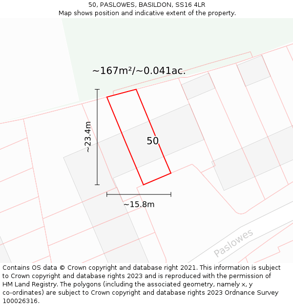 50, PASLOWES, BASILDON, SS16 4LR: Plot and title map