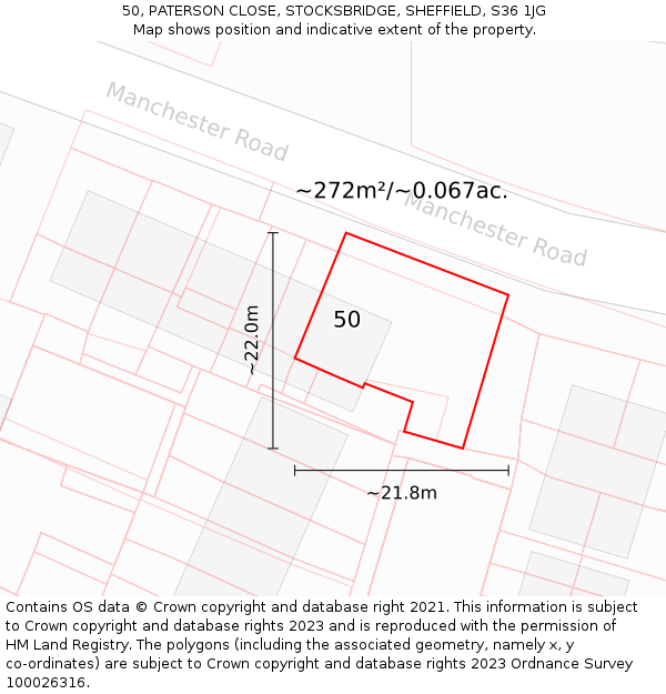 50, PATERSON CLOSE, STOCKSBRIDGE, SHEFFIELD, S36 1JG: Plot and title map