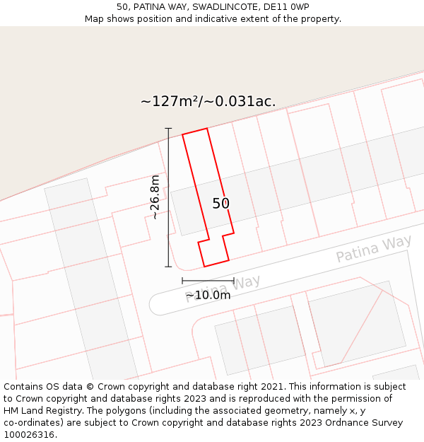 50, PATINA WAY, SWADLINCOTE, DE11 0WP: Plot and title map