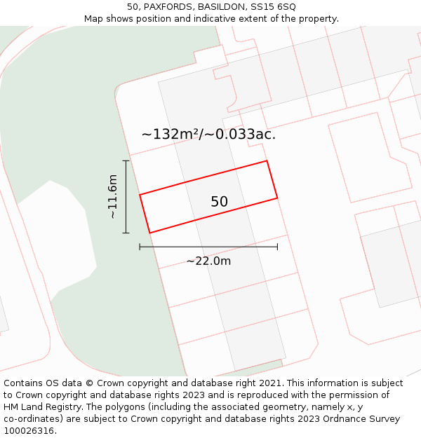 50, PAXFORDS, BASILDON, SS15 6SQ: Plot and title map