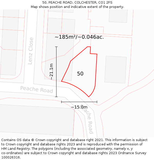 50, PEACHE ROAD, COLCHESTER, CO1 2FS: Plot and title map