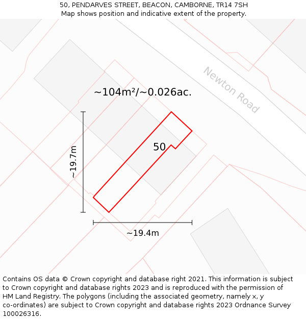 50, PENDARVES STREET, BEACON, CAMBORNE, TR14 7SH: Plot and title map