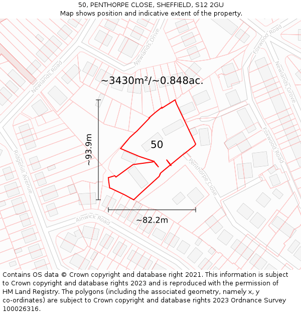 50, PENTHORPE CLOSE, SHEFFIELD, S12 2GU: Plot and title map