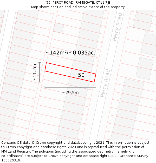 50, PERCY ROAD, RAMSGATE, CT11 7JB: Plot and title map