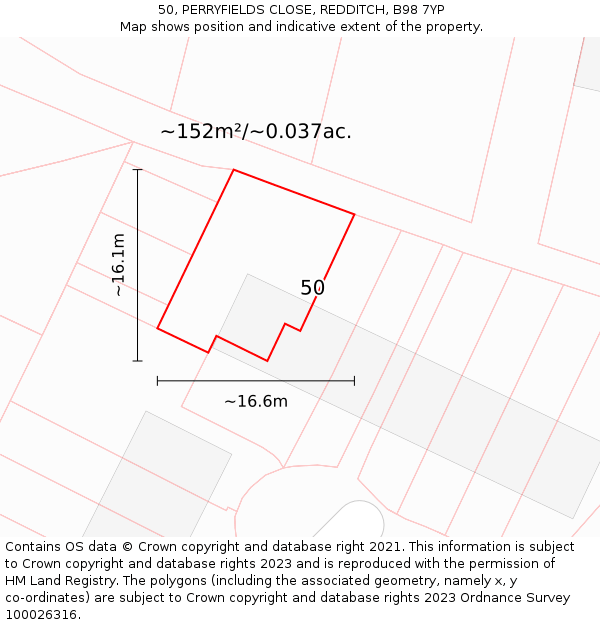 50, PERRYFIELDS CLOSE, REDDITCH, B98 7YP: Plot and title map
