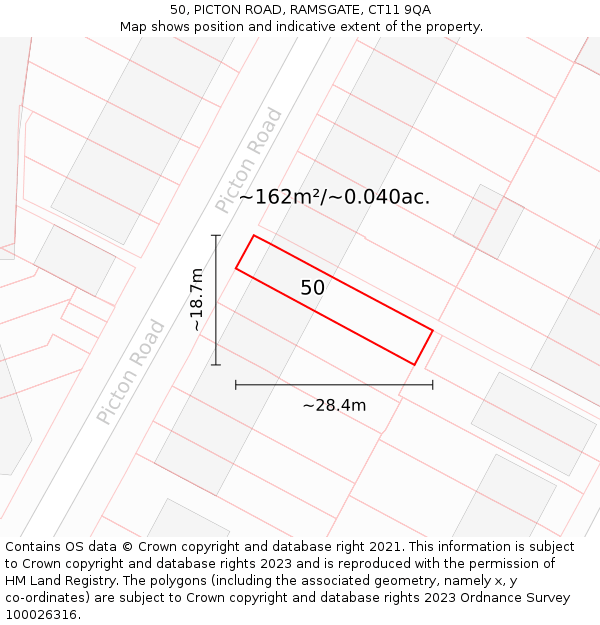 50, PICTON ROAD, RAMSGATE, CT11 9QA: Plot and title map