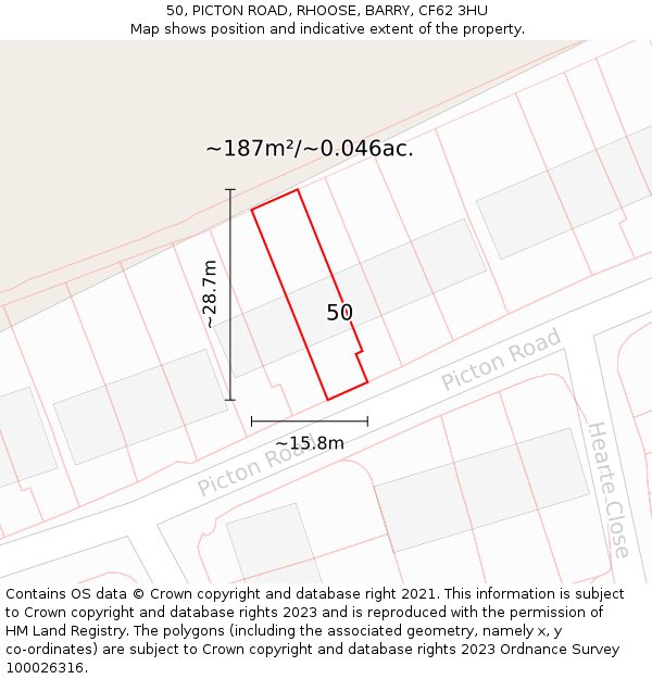 50, PICTON ROAD, RHOOSE, BARRY, CF62 3HU: Plot and title map