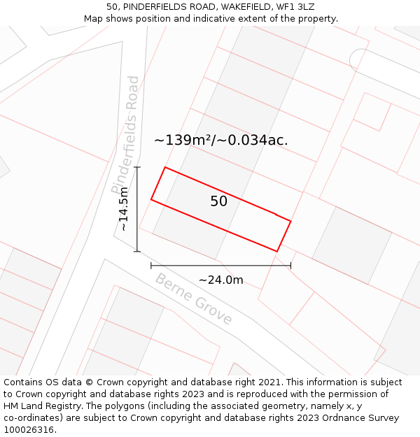 50, PINDERFIELDS ROAD, WAKEFIELD, WF1 3LZ: Plot and title map