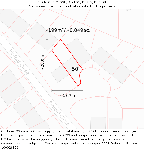 50, PINFOLD CLOSE, REPTON, DERBY, DE65 6FR: Plot and title map