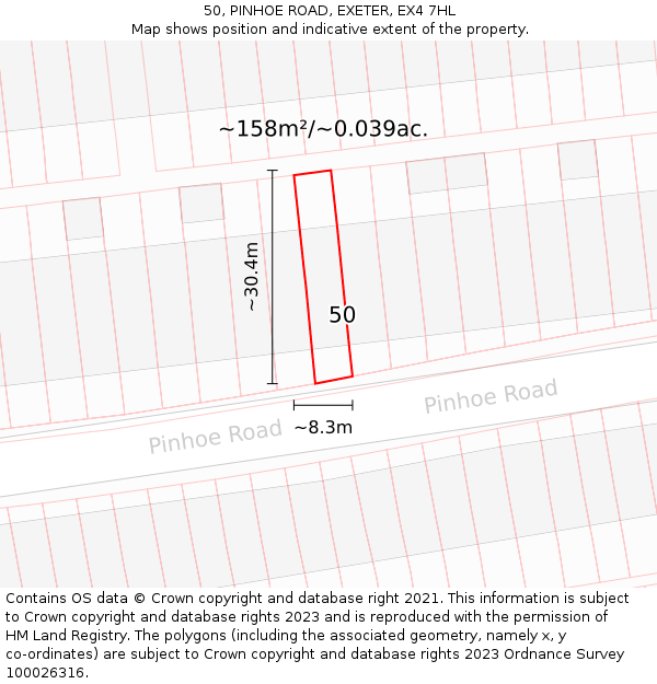 50, PINHOE ROAD, EXETER, EX4 7HL: Plot and title map
