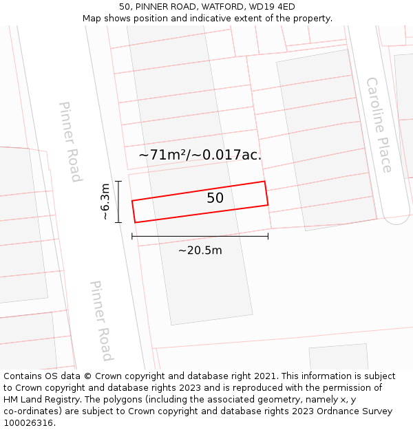 50, PINNER ROAD, WATFORD, WD19 4ED: Plot and title map