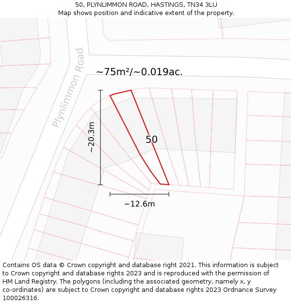 50, PLYNLIMMON ROAD, HASTINGS, TN34 3LU: Plot and title map