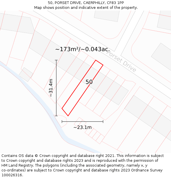 50, PORSET DRIVE, CAERPHILLY, CF83 1PP: Plot and title map