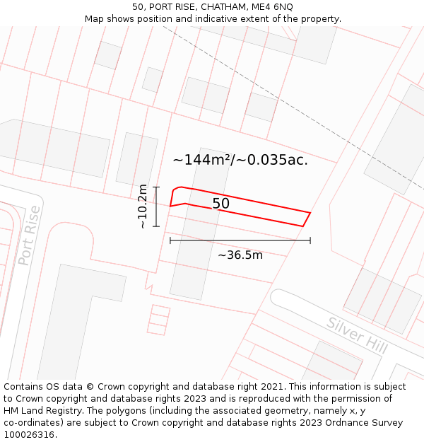 50, PORT RISE, CHATHAM, ME4 6NQ: Plot and title map
