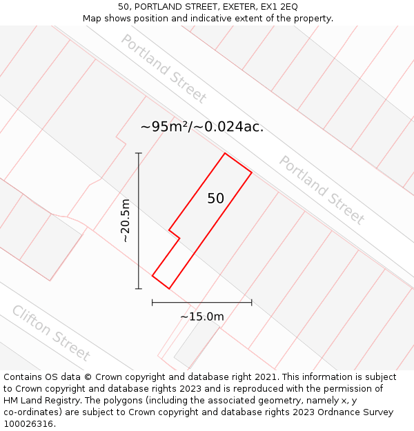50, PORTLAND STREET, EXETER, EX1 2EQ: Plot and title map