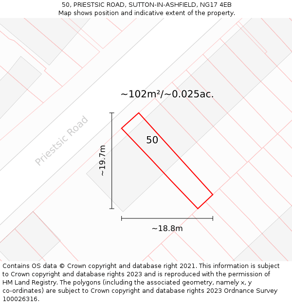 50, PRIESTSIC ROAD, SUTTON-IN-ASHFIELD, NG17 4EB: Plot and title map