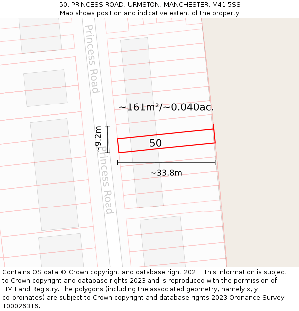 50, PRINCESS ROAD, URMSTON, MANCHESTER, M41 5SS: Plot and title map