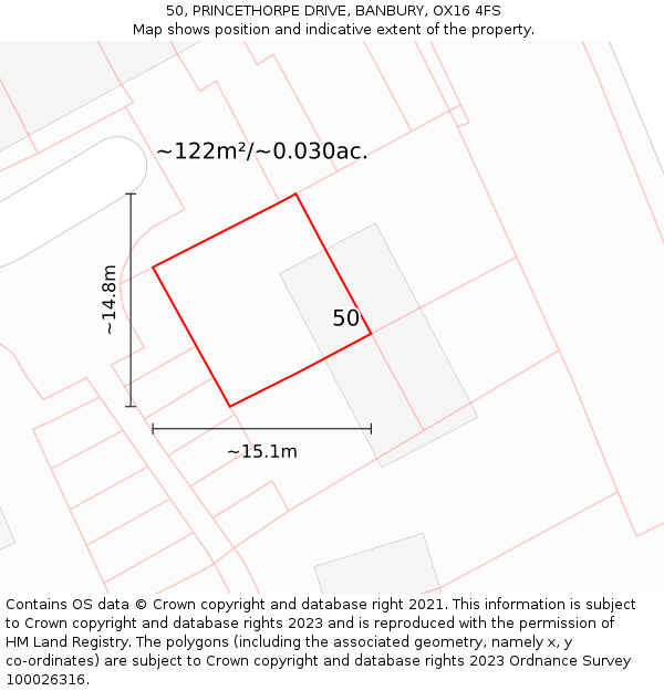50, PRINCETHORPE DRIVE, BANBURY, OX16 4FS: Plot and title map