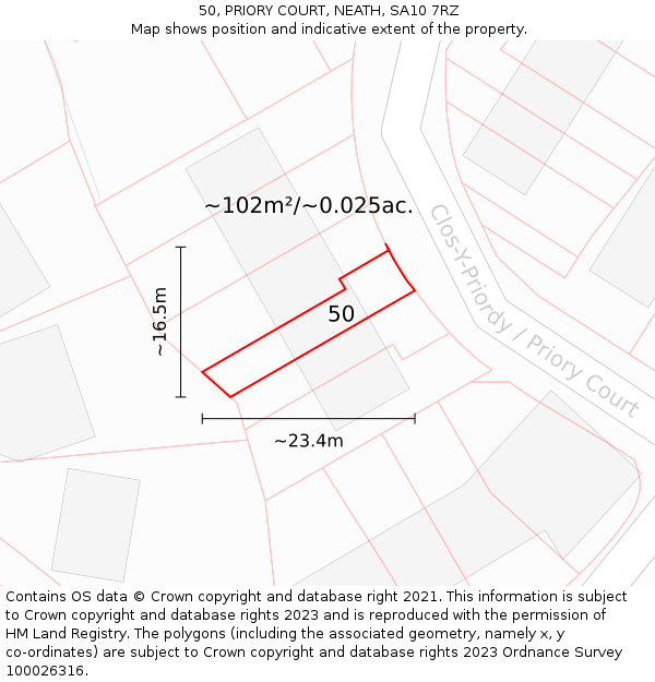 50, PRIORY COURT, NEATH, SA10 7RZ: Plot and title map