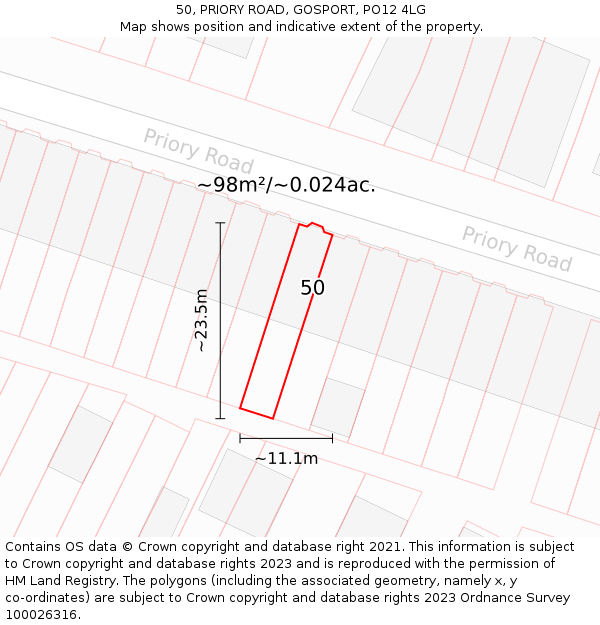 50, PRIORY ROAD, GOSPORT, PO12 4LG: Plot and title map