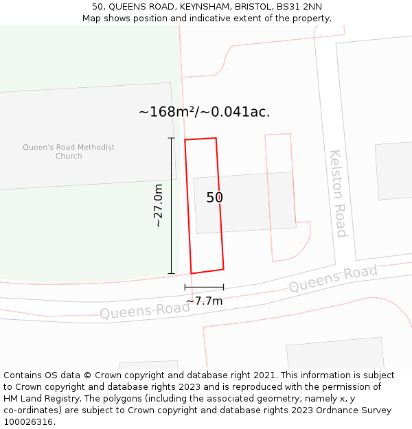 50, QUEENS ROAD, KEYNSHAM, BRISTOL, BS31 2NN: Plot and title map