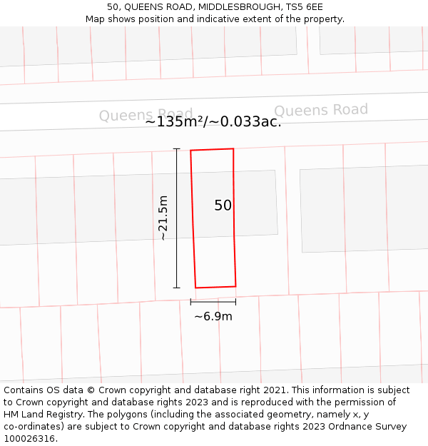 50, QUEENS ROAD, MIDDLESBROUGH, TS5 6EE: Plot and title map